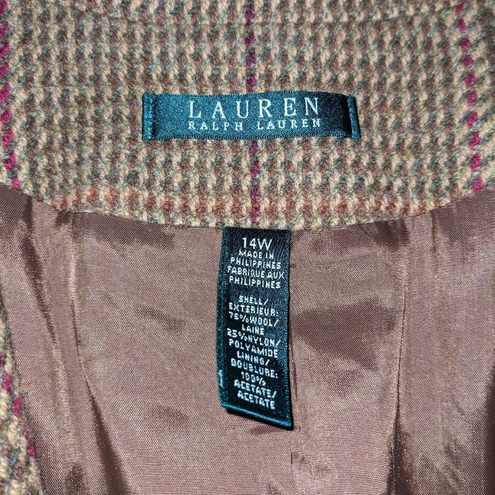 Ralph Lauren Brown/Burgundy Multi Houndstooth Jacket SIZE 14W - Picture 5 of 5